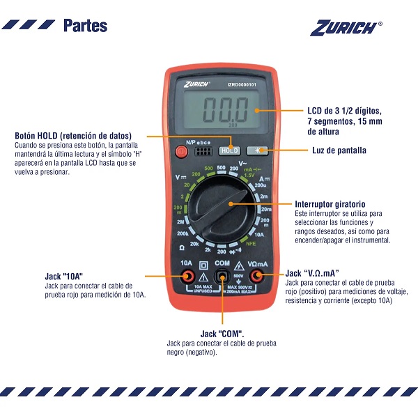 Electrónica Mendoza. MULTIMETRO DIGITAL DATA HOLD CON INYECCION DE ...